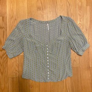 Free People Cropped Floral Button Up Blouse